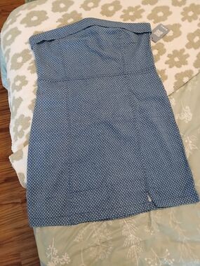 American Eagle Outfitters Blue Polka Dot Strapless Mini Dress